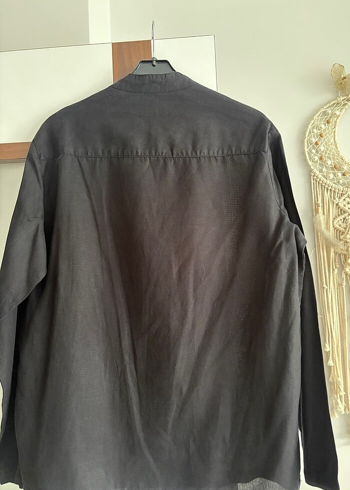 Keten karışımlı hakim yaka gömlek - Görsel 2