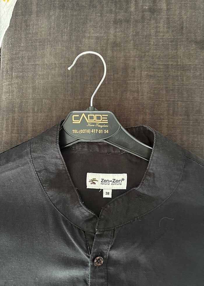 Keten karışımlı hakim yaka gömlek - Görsel 3