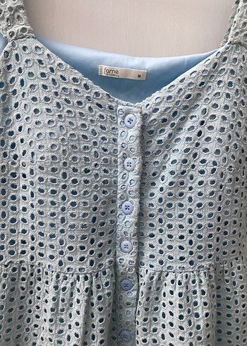 Mavi Puantiyeli Düğmeli Midi Elbise - Görsel 2