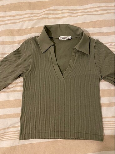 Stradivarius Asker Yeşili Polo Yaka Bluz