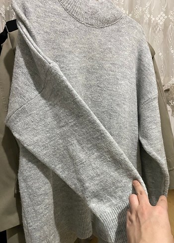 Gri Boğazlı Örgü Kadın Kazak - Görsel 6