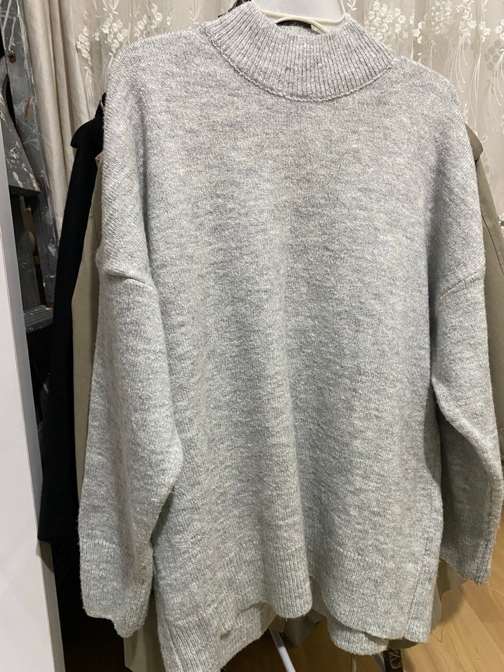 Gri Boğazlı Örgü Kadın Kazak - Görsel 4