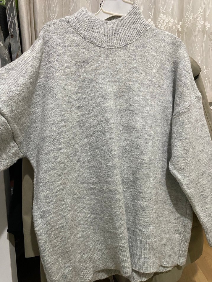 Gri Boğazlı Örgü Kadın Kazak - Görsel 3