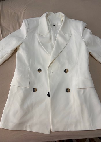 Düğmeli Beyaz Kadın Blazer - Görsel 8