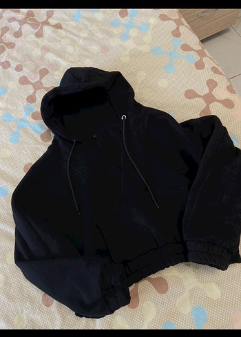 Siyah Kapüşonlu Kadın Sweatshirt