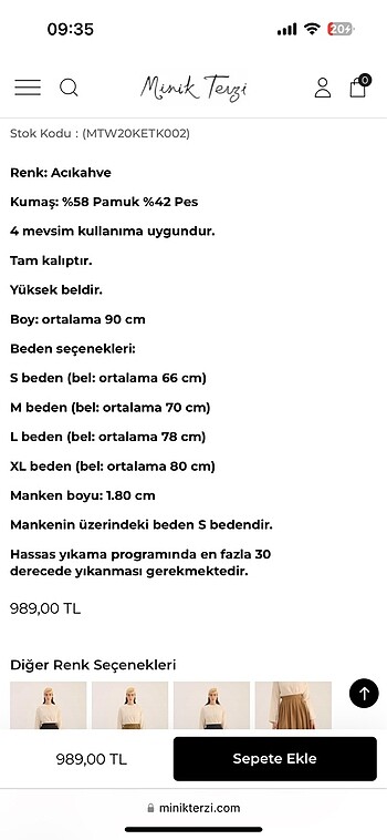 s Beden Minik Terzi Sık Pileli Etek