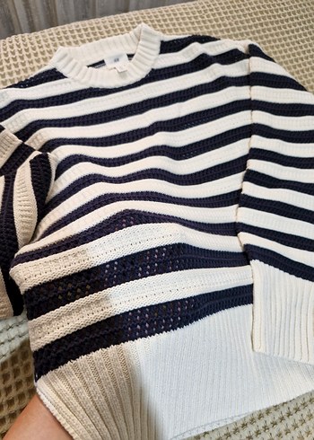 Çizgili Triko ve Midi Kot Etek Kombini - Görsel 7