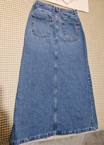 Çizgili Triko ve Midi Kot Etek Kombini - Görsel 3