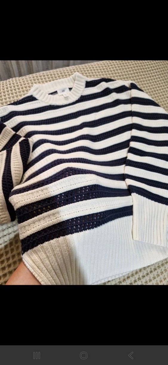 H&M Çizgili Uzun Kollu Örgü Kadın Kazak - Görsel 4