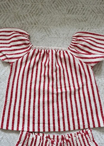 #Kızbebek #kızçocuk #takım Kısa Kollu Fırfırlı Çizgili Takım - Görsel 2