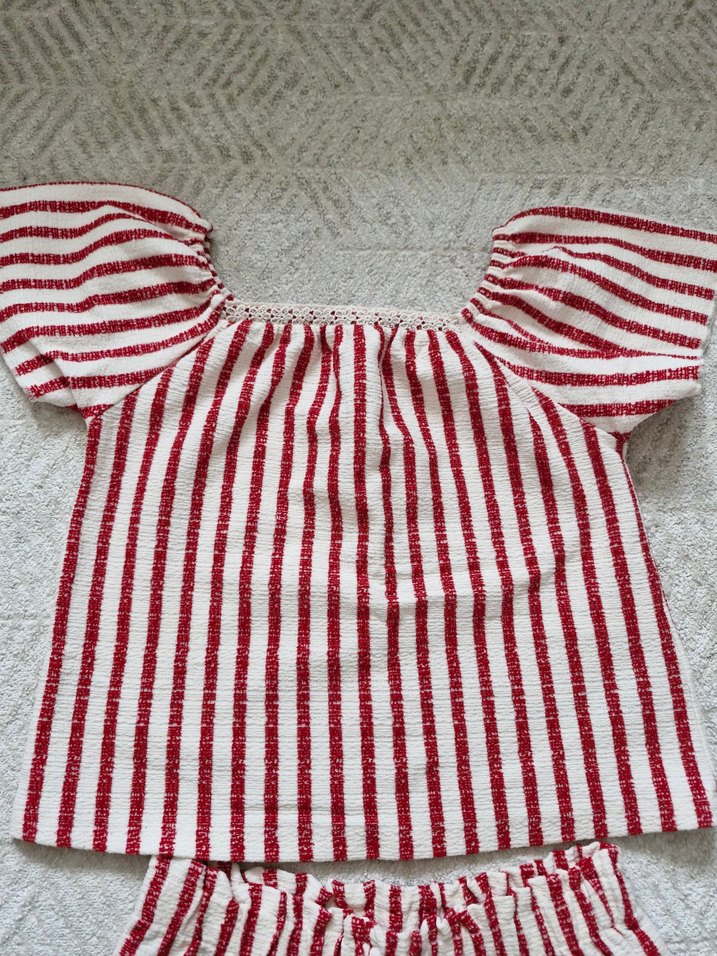 #Kızbebek #kızçocuk #takım Kısa Kollu Fırfırlı Çizgili Takım - Görsel 2