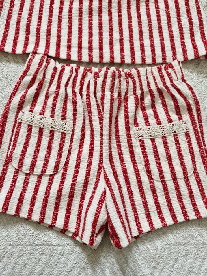 #Kızbebek #kızçocuk #takım Kısa Kollu Fırfırlı Çizgili Takım - Görsel 3