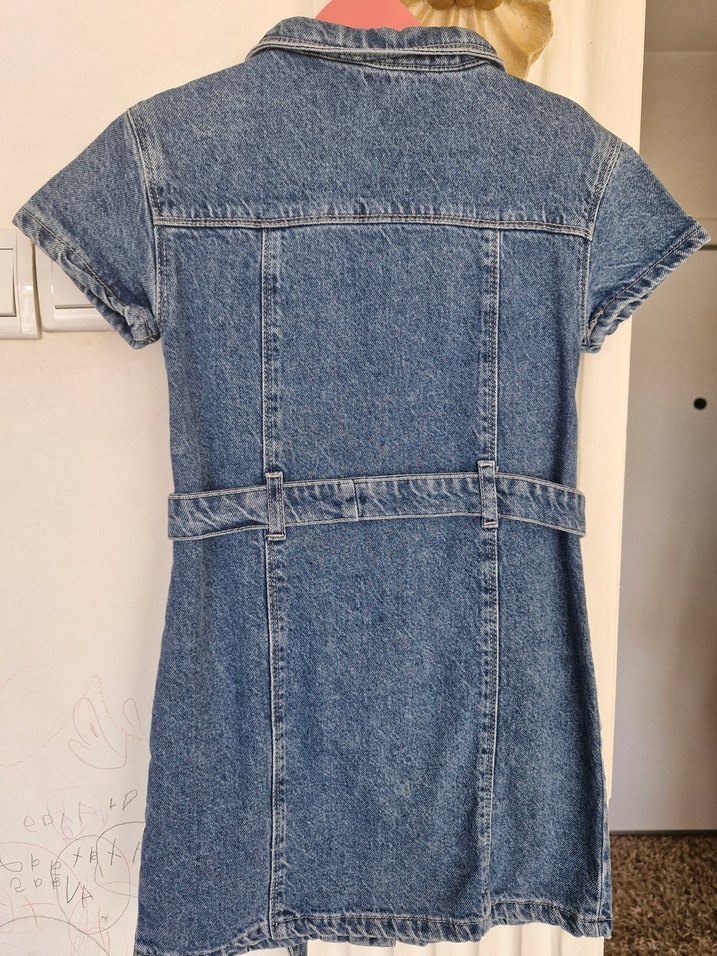 Kız Çocuk Düğmeli Kısa Kollu Kot Elbise - Görsel 4