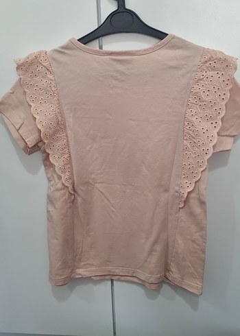 9 Yaş Beden Kız Çocuk Pembe Fırfırlı Kısa Kollu Tişört