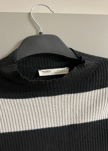 Pull and Bear Pull and Bear Siyah Beyaz Çizgili Kadın İnce Triko body
