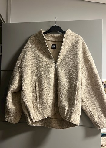 Zara Bej Peluş Kadın Ceket Fermuarlı