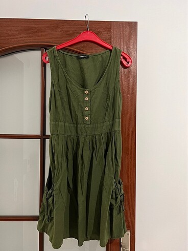 Yeşil pamuklu mini elbise