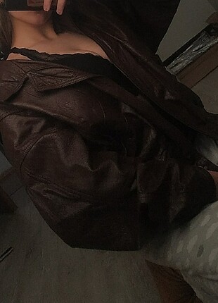 Kahverengi oversize deri ceket