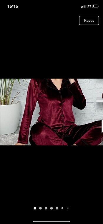 Kadife pijama takımı bordo kırmızı düğmeli