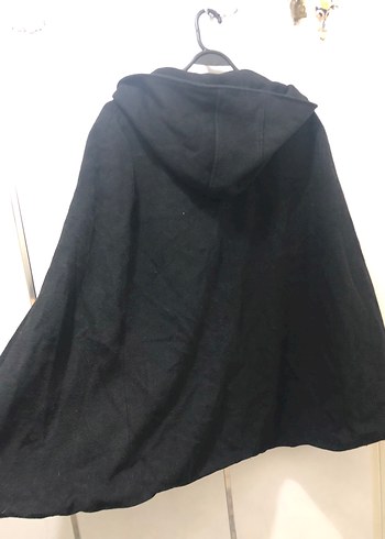 Kapüşonlu Siyah Kadın Kaşe Panço Kaban - Görsel 5