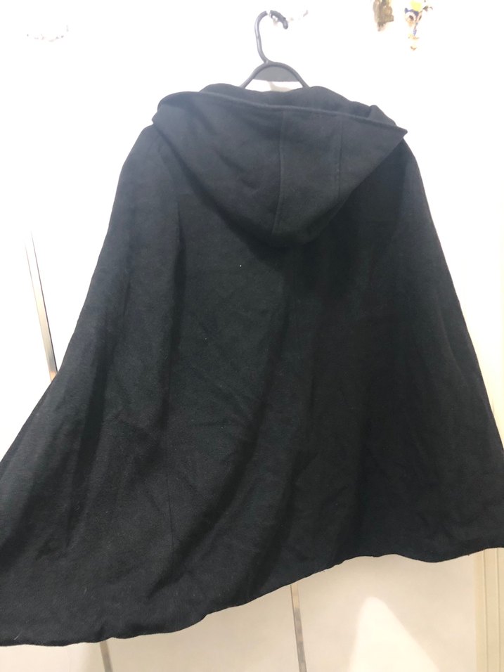 Kapüşonlu Siyah Kadın Kaşe Panço Kaban - Görsel 5