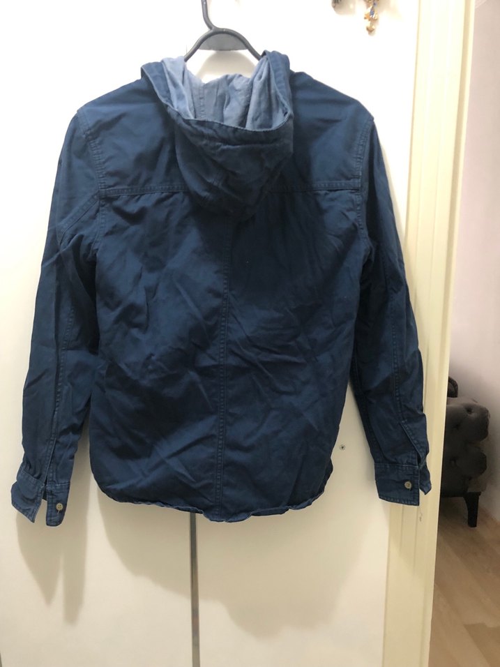 Lacivert Denim Ceket Kapüşonlu - Görsel 4