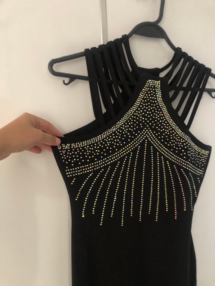 Boncuk İşlemeli Siyah Uzun Abiye Elbise - Görsel 4