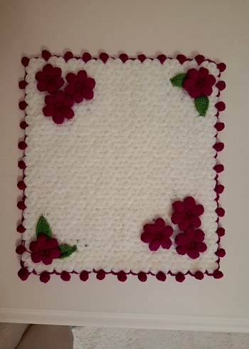 Beyaz Çiçek Detaylı Örgü Banyo lifi - Görsel 2