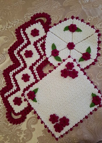 Beyaz Çiçek Detaylı Örgü Banyo lifi - Görsel 3