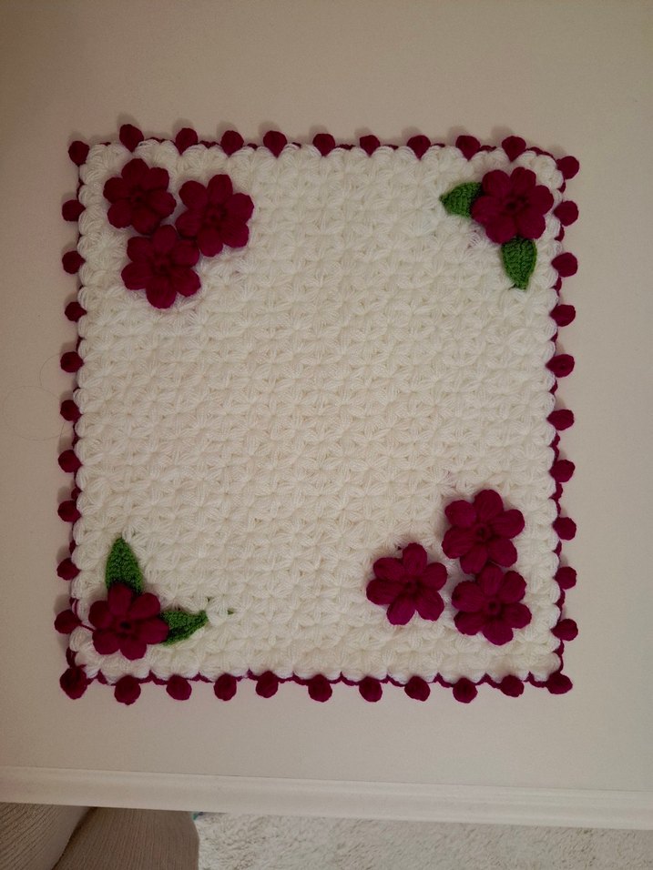 Beyaz Çiçek Detaylı Örgü Banyo lifi - Görsel 2