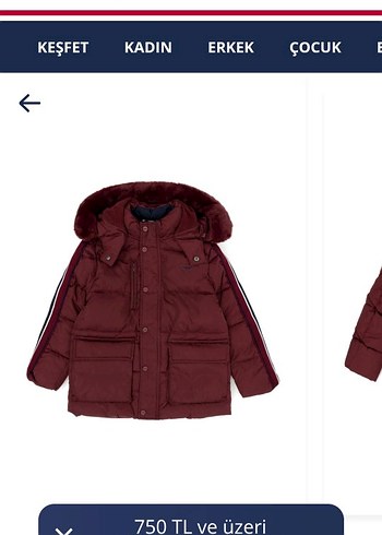 Bordo Kapüşonlu Erkek Çocuk Mont