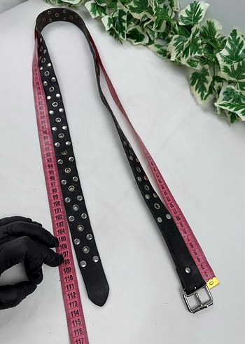 Beden siyah Renk Vintage y2k Zımbalı Siyah Deri Punk Kemer