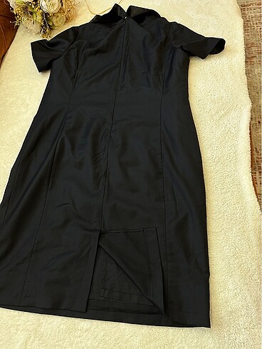 46 Beden siyah Renk Atalar büyük beden dizaltı keten elbise