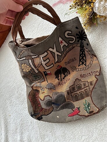  Beden kahverengi Renk Vintage texas desenli çanta
