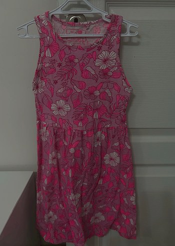 Kız Çocuk Pembe Çiçekli Kolsuz Elbise