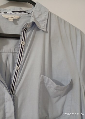 mavi Pamuklu Kısa Kollu Gömlek - Görsel 8