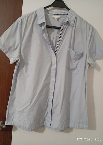 mavi Pamuklu Kısa Kollu Gömlek - Görsel 5