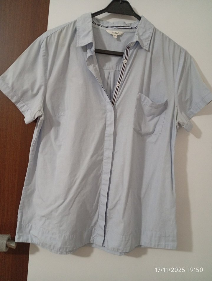 mavi Pamuklu Kısa Kollu Gömlek - Görsel 5