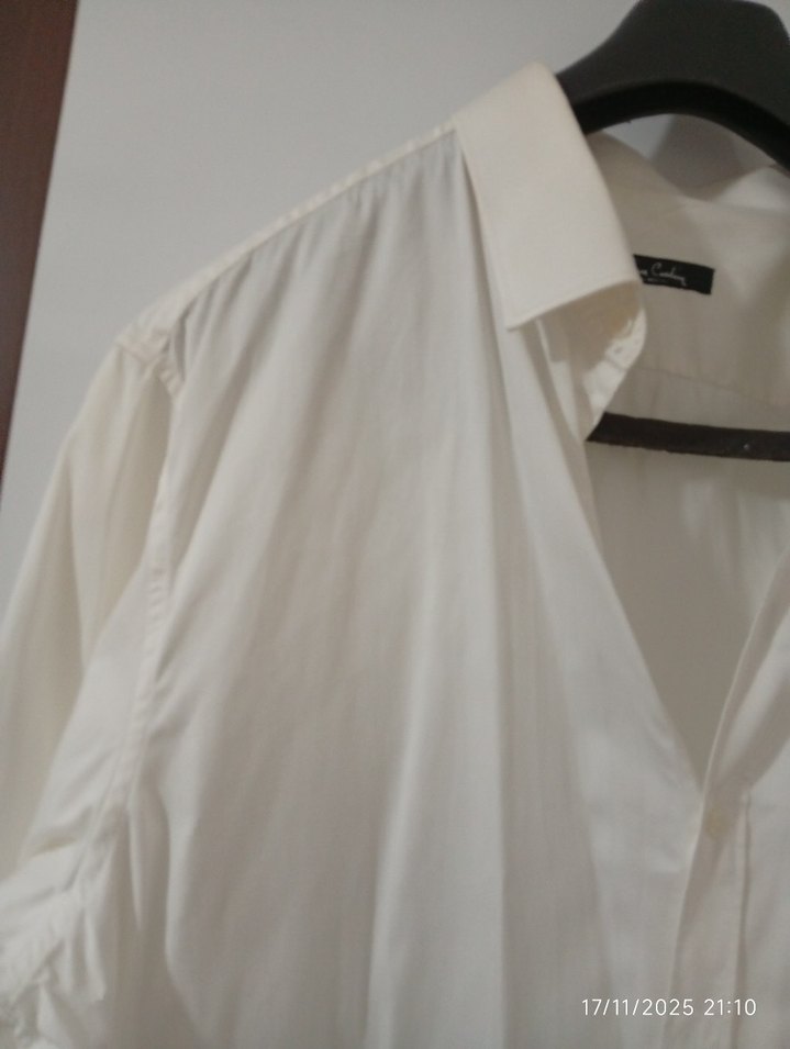 Düğmeli krem Kısa Kollu Erkek Gömlek - Görsel 5