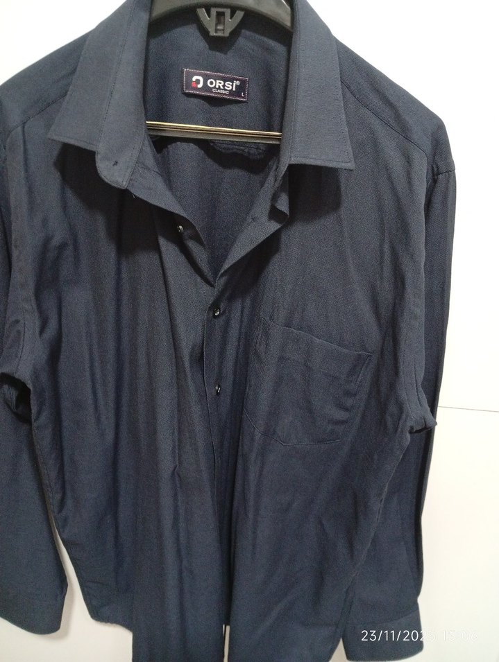 Lacivert Erkek Keten Uzun Kollu Gömlek - Görsel 2