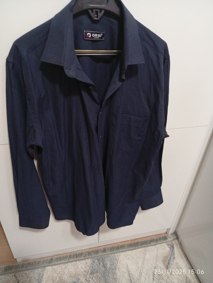 Lacivert Erkek Keten Uzun Kollu Gömlek - Görsel 4