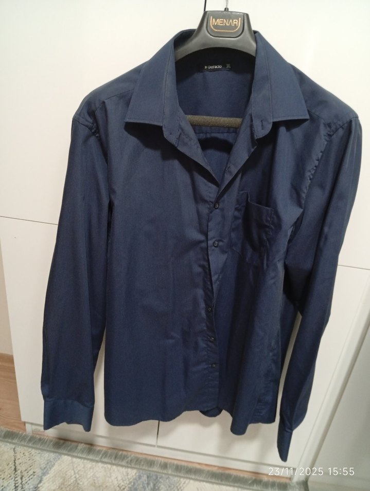 Erkek Lacivert Düğmeli Uzun Kollu Gömlek - Görsel 4