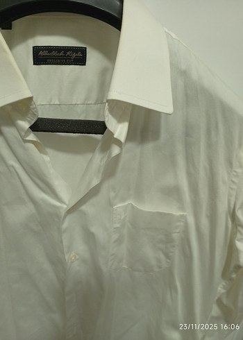 Erkek Beyaz Keten Gömlek, Uzun Kollu, Düğmeli - Görsel 4