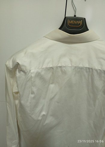 Erkek Beyaz Keten Gömlek, Uzun Kollu, Düğmeli - Görsel 10