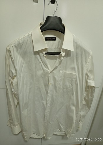 Erkek Beyaz Keten Gömlek, Uzun Kollu, Düğmeli - Görsel 2