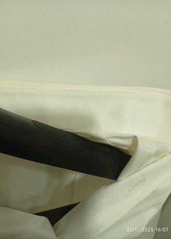 Erkek Beyaz Keten Gömlek, Uzun Kollu, Düğmeli - Görsel 7