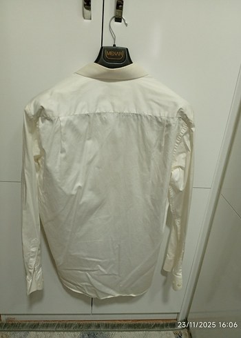 Erkek Beyaz Keten Gömlek, Uzun Kollu, Düğmeli - Görsel 9