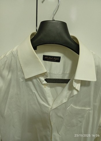 Erkek Beyaz Keten Gömlek, Uzun Kollu, Düğmeli - Görsel 8