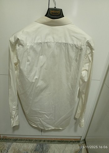 Erkek Beyaz Keten Gömlek, Uzun Kollu, Düğmeli - Görsel 6