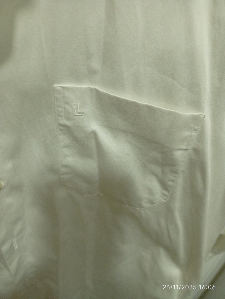 Erkek Beyaz Keten Gömlek, Uzun Kollu, Düğmeli - Görsel 5